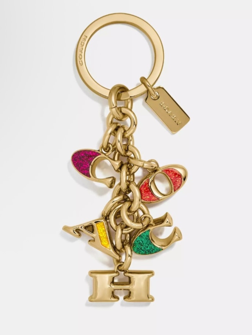Coach Gold-Tone Glitter Letter Key Fob with Multicolor Enamel - Picture 2 of 3